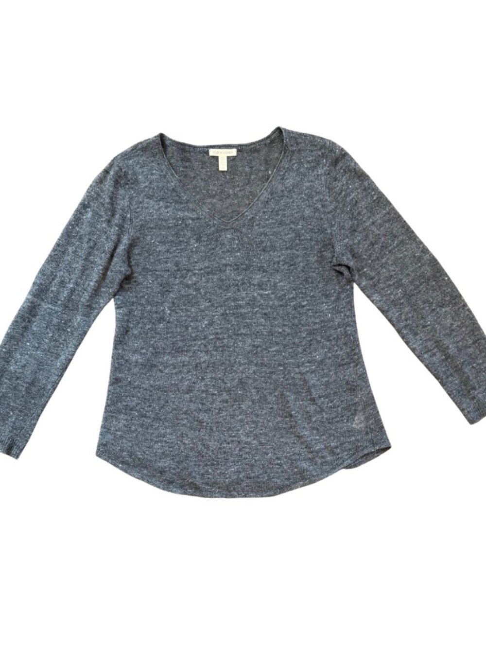Eileen Fisher 100% Linen Gray Grey Knit Long Sleeve Sweater Size Small
